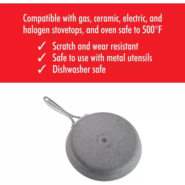 ZWILLING Vitale 12-inch Nonstick Frying Pan, Aluminum, Scratch Resistant, Made in Italy,Gray
