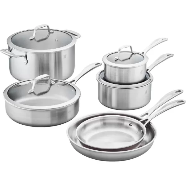 ZWILLING Spirit 3-ply 10-pc Stainless Steel Ceramic Nonstick Pots and Pans Set, Dutch Oven, Fry Pan