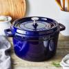 imageSTAUB Cast Iron Dutch Oven 4qt Round Cocotte Made in France Serves 34 CherryDark Blue