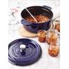 imageSTAUB Cast Iron Dutch Oven 4qt Round Cocotte Made in France Serves 34 CherryDark Blue