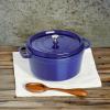 imageSTAUB Cast Iron Dutch Oven 4qt Round Cocotte Made in France Serves 34 CherryDark Blue