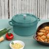 imageSTAUB Cast Iron Dutch Oven 4qt Round Cocotte Made in France Serves 34 CherryTurquoise