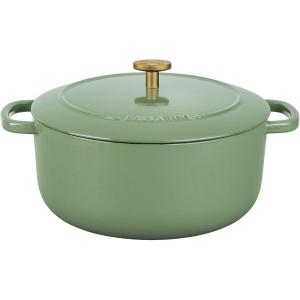 imageBallarini Bellamonte Cast Iron Dutch Oven with Lid 425qt Serves 44 Crema WhiteSaggio Green