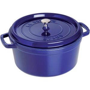 imageSTAUB Cast Iron Dutch Oven 4qt Round Cocotte Made in France Serves 34 CherryDark Blue