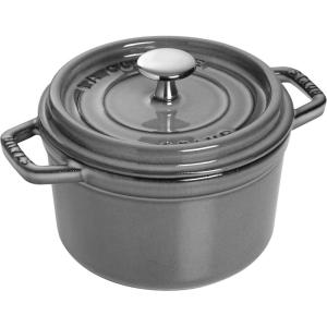 imageSTAUB Cast Iron Dutch Oven 4qt Round Cocotte Made in France Serves 34 CherryGraphite Grey
