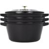 imageSTAUB Cast Iron Set 4pc Stackable SpaceSaving Cookware Set Dutch Oven Skillet Grill Pan with Universal Lid Made in France Matte BlackBlack