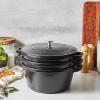 imageSTAUB Cast Iron Set 4pc Stackable SpaceSaving Cookware Set Dutch Oven Skillet Grill Pan with Universal Lid Made in France Matte BlackBlack