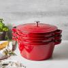 imageSTAUB Cast Iron Set 4pc Stackable SpaceSaving Cookware Set Dutch Oven Skillet Grill Pan with Universal Lid Made in France Matte BlackCherry