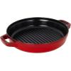 imageSTAUB Cast Iron Set 4pc Stackable SpaceSaving Cookware Set Dutch Oven Skillet Grill Pan with Universal Lid Made in France Matte BlackCherry