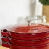 imageSTAUB Cast Iron Set 4pc Stackable SpaceSaving Cookware Set Dutch Oven Skillet Grill Pan with Universal Lid Made in France Matte BlackCherry