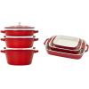 imageSTAUB Cast Iron Set 4pc Stackable SpaceSaving Cookware Set Dutch Oven Skillet Grill Pan with Universal Lid Made in France Matte BlackCherry
