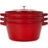 imageSTAUB Cast Iron Set 4pc Stackable SpaceSaving Cookware Set Dutch Oven Skillet Grill Pan with Universal Lid Made in France Matte BlackCherry