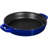 imageSTAUB Cast Iron Set 4pc Stackable SpaceSaving Cookware Set Dutch Oven Skillet Grill Pan with Universal Lid Made in France Matte BlackDark Blue