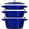 imageSTAUB Cast Iron Set 4pc Stackable SpaceSaving Cookware Set Dutch Oven Skillet Grill Pan with Universal Lid Made in France Matte BlackDark Blue