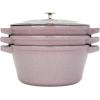 imageSTAUB Cast Iron Set 4pc Stackable SpaceSaving Cookware Set Dutch Oven Skillet Grill Pan with Universal Lid Made in France Matte BlackLilac