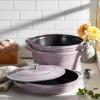 imageSTAUB Cast Iron Set 4pc Stackable SpaceSaving Cookware Set Dutch Oven Skillet Grill Pan with Universal Lid Made in France Matte BlackLilac