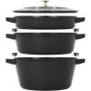 imageSTAUB Cast Iron Set 4pc Stackable SpaceSaving Cookware Set Dutch Oven Skillet Grill Pan with Universal Lid Made in France Matte BlackBlack