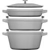 imageSTAUB Cast Iron Set 4pc Stackable SpaceSaving Cookware Set Dutch Oven Skillet Grill Pan with Universal Lid Made in France Matte BlackGraphite Gray