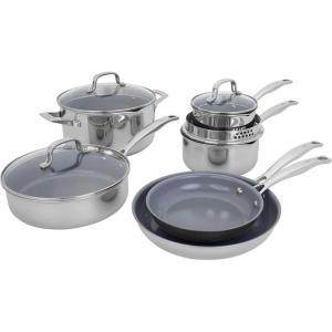 imageHENCKELS Clad Impulse 10pc 3Ply Stainless Steel Pots and Pans Set Cookware Set Fry Pan Saucepan with Lid Saute Pan with Lid Dutch Oven with Lid StayCool Handles Induction Stove CompatibleCeramic