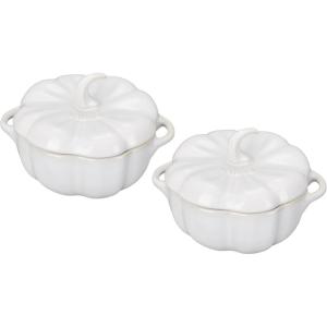 imageSTAUB Ceramic 075qt Petite Pumpkin Oven ampamp Stove Safe up to 572F Pumpkin Dish Baking Candy Burnt OrangeRustic Ivory