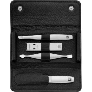 imageBeauty TWINOX Travel Nail Kit Manicure and Pedicure Kit Cowhide Leather 5Piece Nail Care Set Durable StainlessSteel Instruments Premium Leather Black