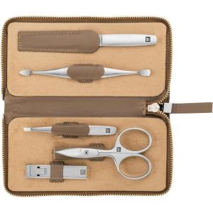 imageZWILLING Beauty TWINOX Manicure and Pedicure Cowhide Leather Case with Snap Closure Nail Care Kit 5Piece Premium Travel Nail Kit Taupe6Piece Set