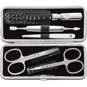 imageZWILLING Beauty TWINOX Manicure and Pedicure Crocodile Pattern Cowhide Leather Case with Zip Closure Nail Care Kit 11Piece Premium Travel Nail Kit Matte BlackBlack