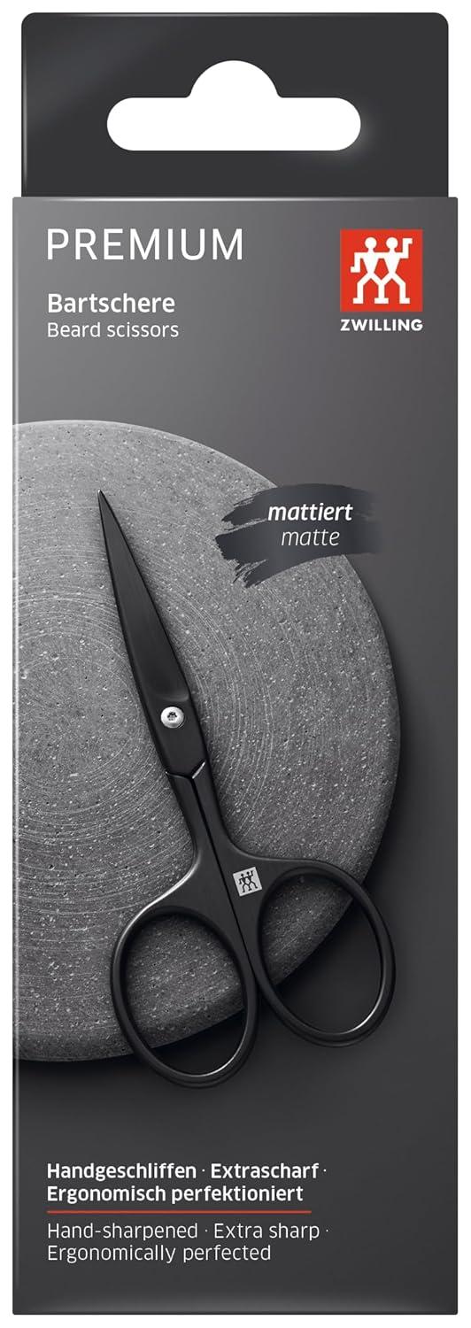 imageZWILLING Beard Scissors with extended handle width scratch resistant straight cutting edge and fine tip Premium Black 45 inch