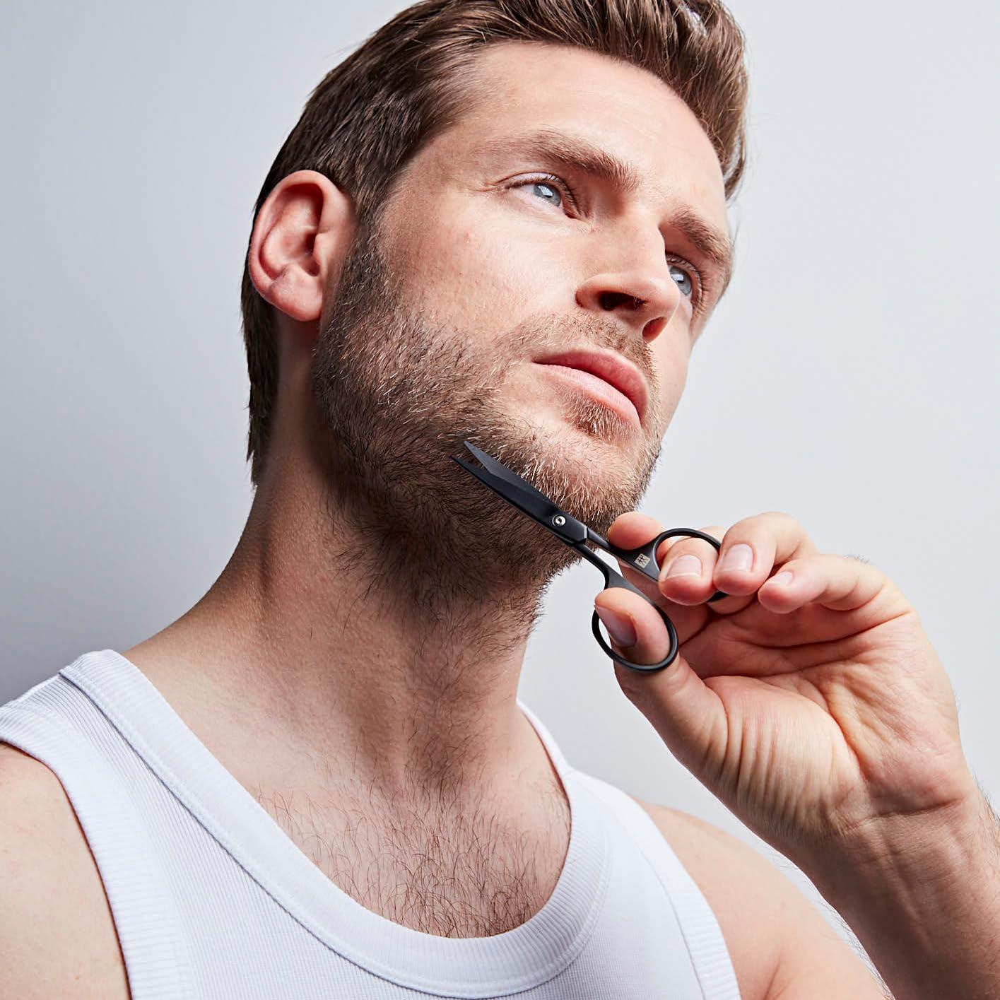 imageZWILLING Beard Scissors with extended handle width scratch resistant straight cutting edge and fine tip Premium Black 45 inch