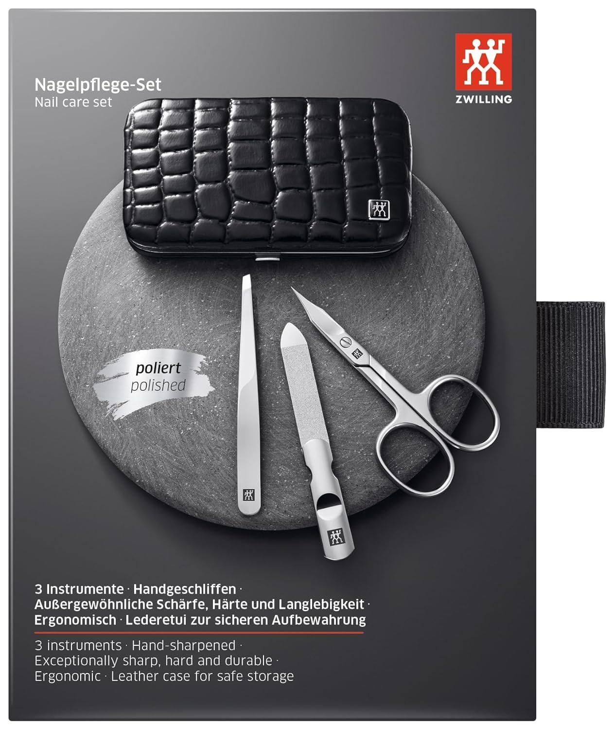 imageZWILLING Beauty Classic INOX 4pc Manicure Set with Black Crocodile Pattern Leather Case Nail Care Complete Set
