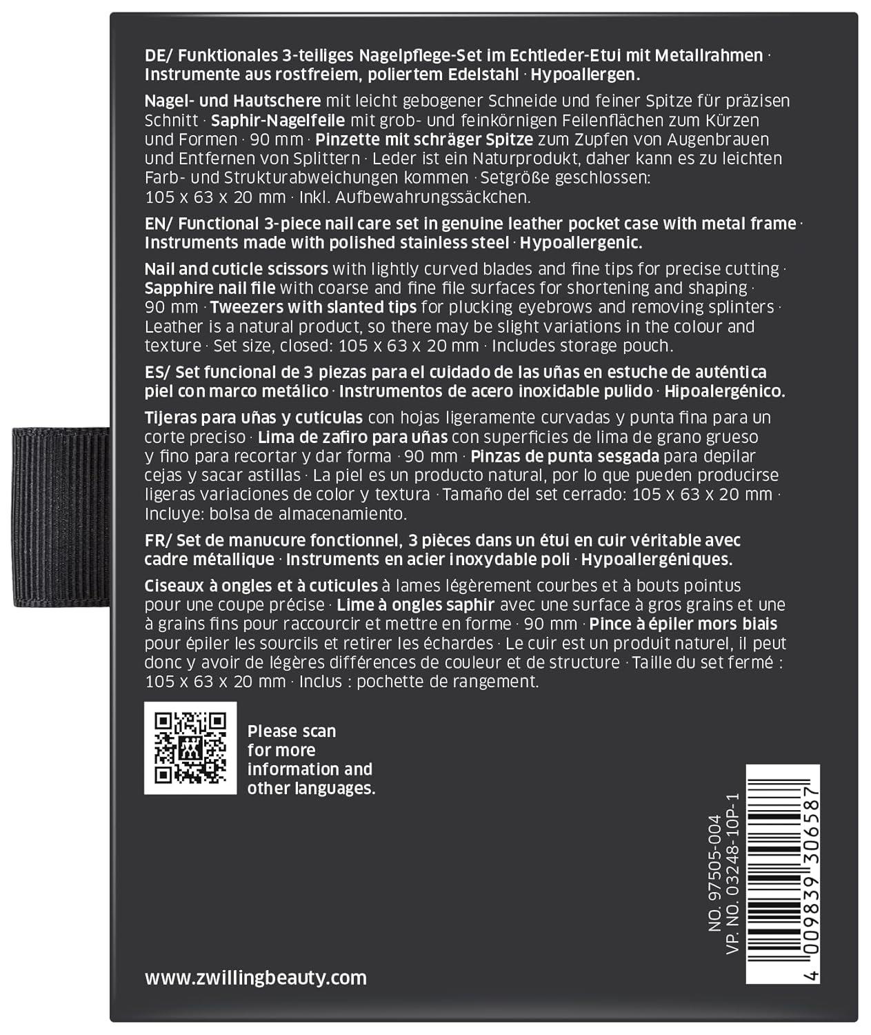 imageZWILLING Beauty Classic INOX 4pc Manicure Set with Black Crocodile Pattern Leather Case Nail Care Complete Set