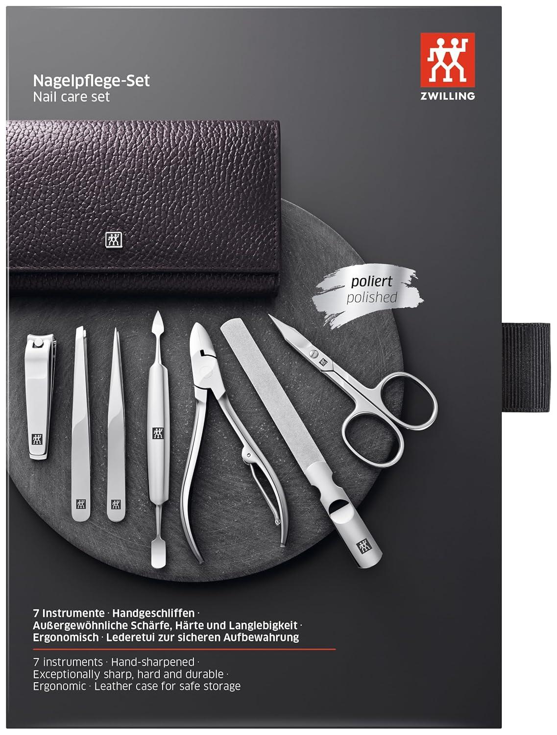 imageZWILLING Beauty Classic INOX 8pc Manicure and Pedicure Nappa Leather Case Set with Snap Closure Nail Care Kit Premium Travel Nail Kit PurplePurple