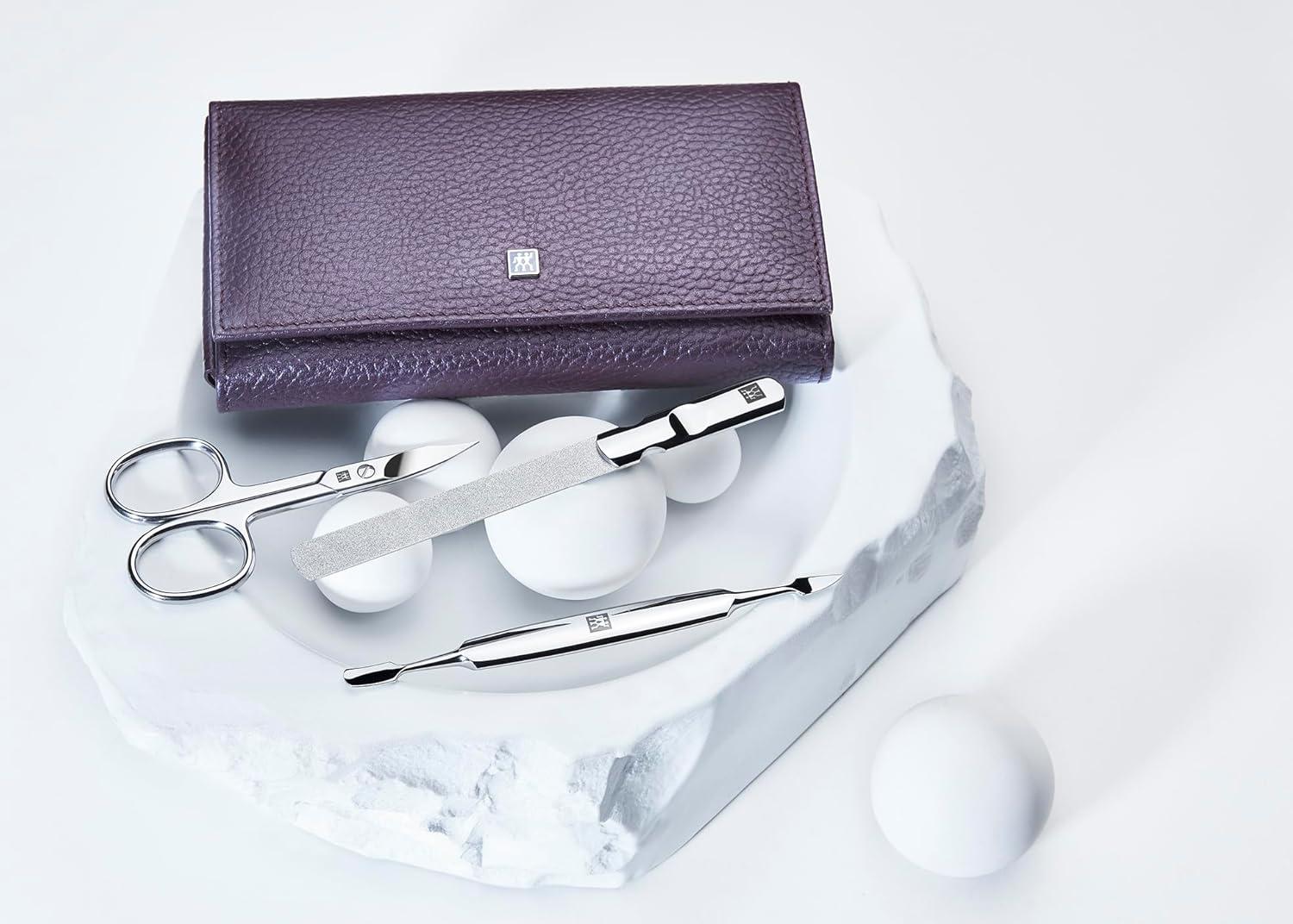 imageZWILLING Beauty Classic INOX 8pc Manicure and Pedicure Nappa Leather Case Set with Snap Closure Nail Care Kit Premium Travel Nail Kit PurplePurple