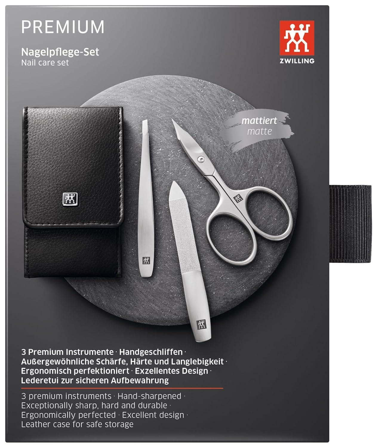 imageZWILLING Beauty TWINOX 4pc Manicure Nail Set with Black Leather Case Pedicure Care for Hands and Feet Travel Size