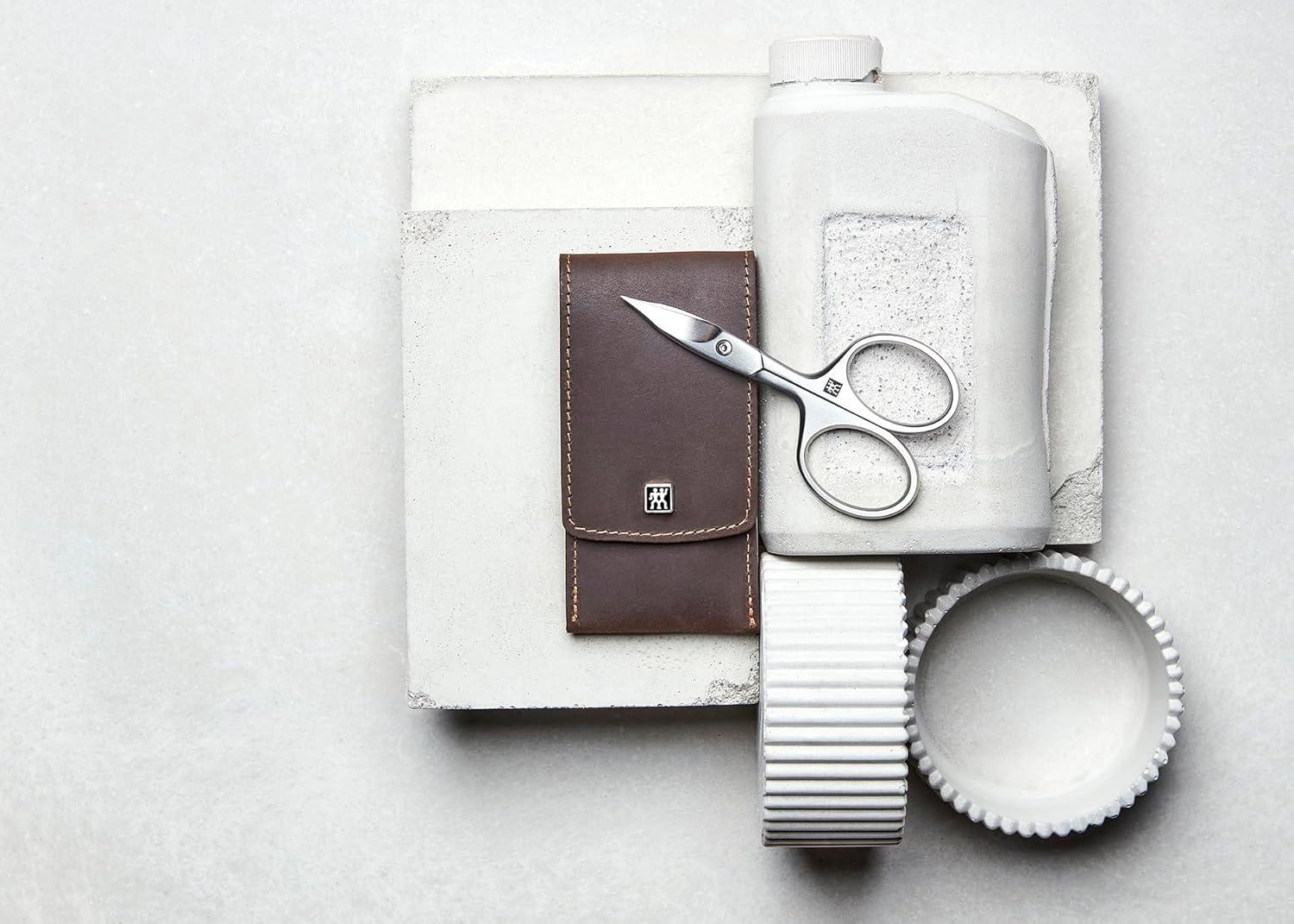 imageZWILLING Beauty TWINOX 4pc Manicure and Pedicure Set with Brown Leather Case Travel Size Set for Hands and Feet Nail Care Genuine Leather