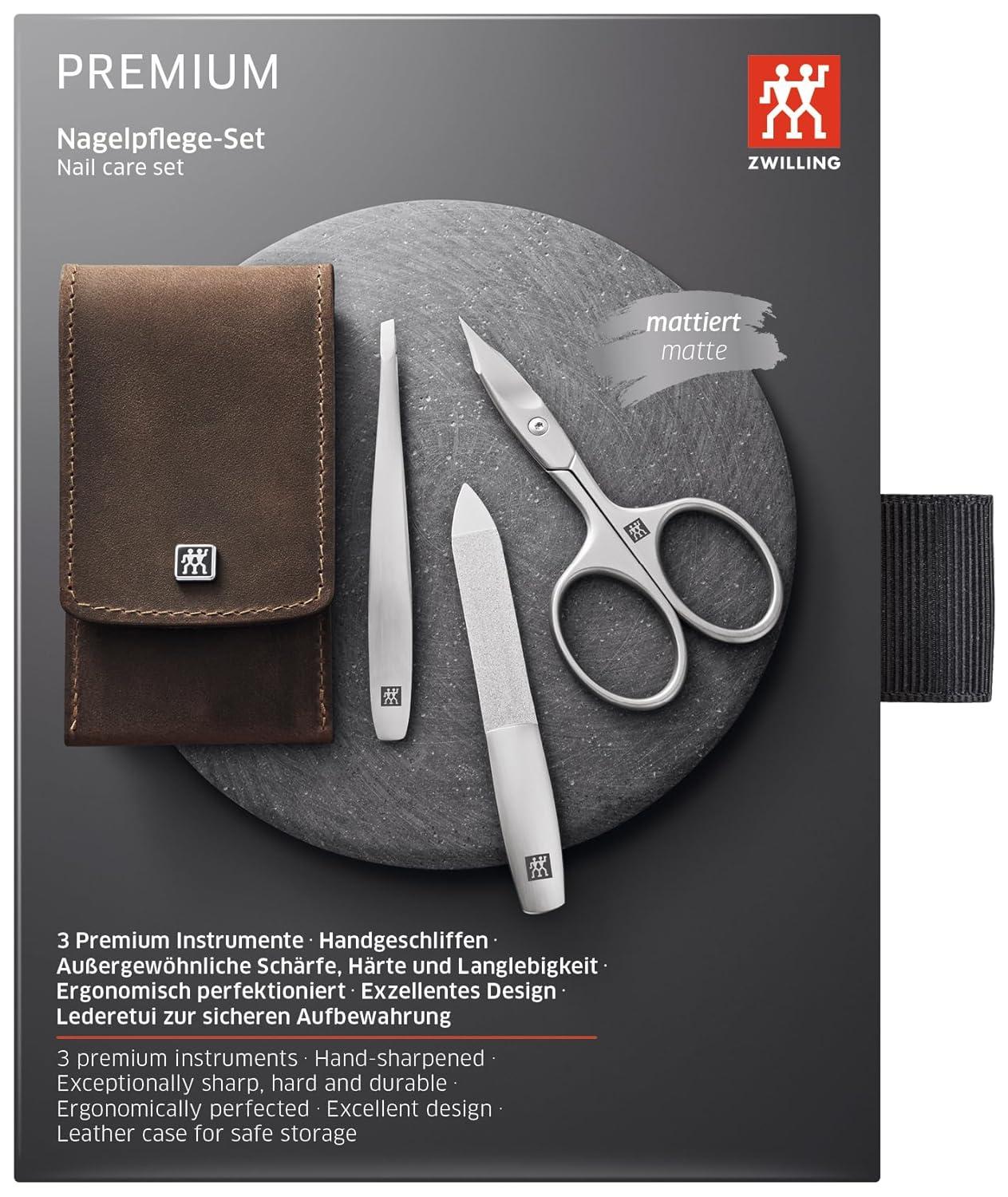 imageZWILLING Beauty TWINOX 4pc Manicure and Pedicure Set with Brown Leather Case Travel Size Set for Hands and Feet Nail Care Genuine Leather