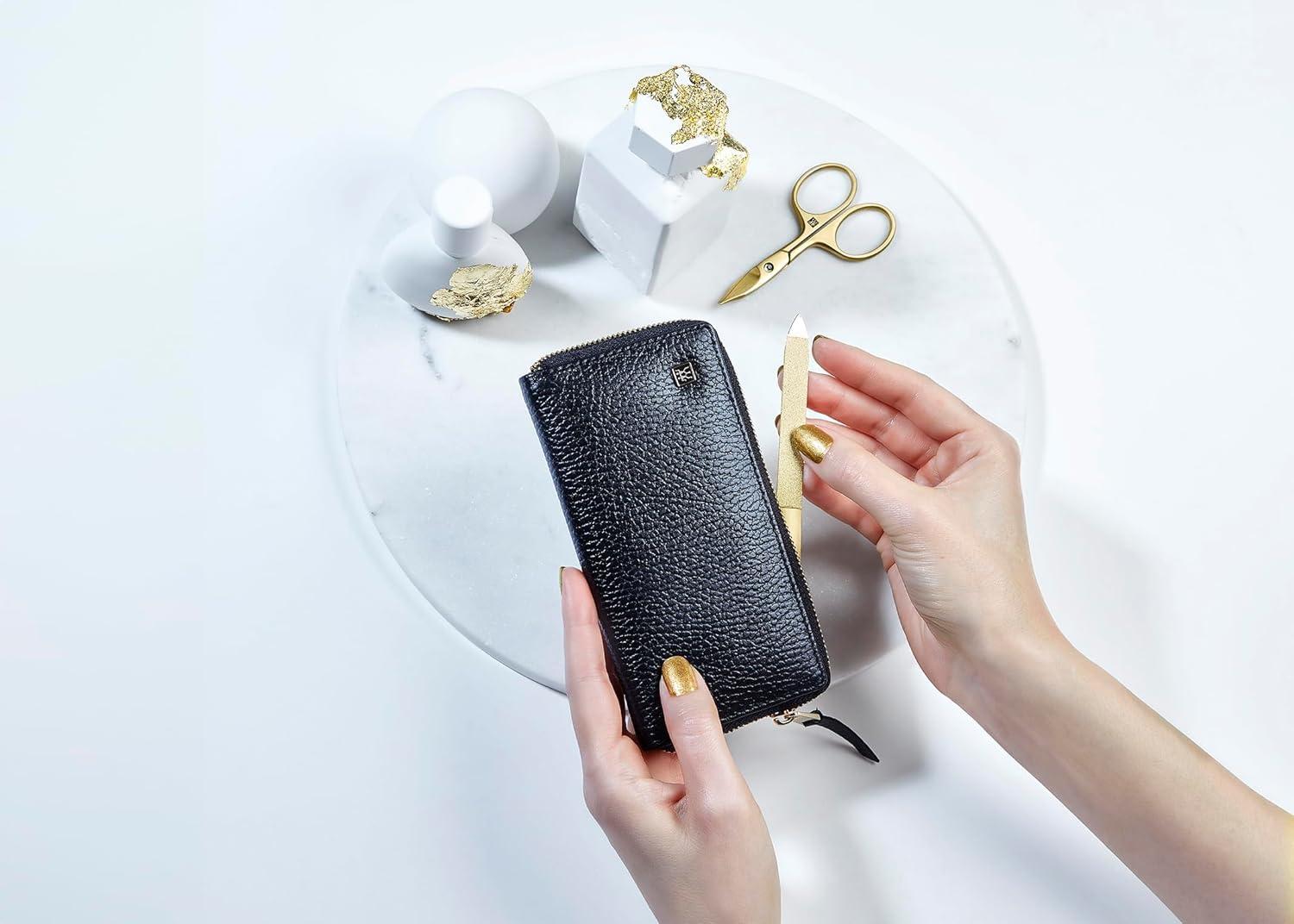 imageZWILLING Beauty TWINOX 6pc Gold Manicure Set with Black Leather Case Care for hands and feet complete set Gift set