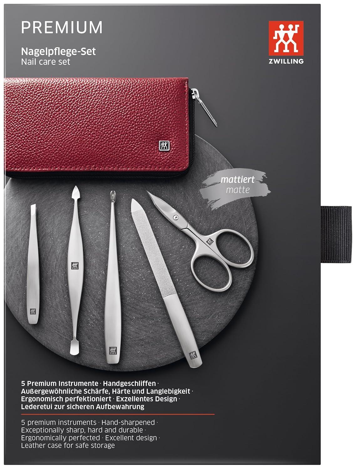imageZWILLING Beauty TWINOX 6pc Manicure Set with Red Leather Case Asian Competence Gift Set
