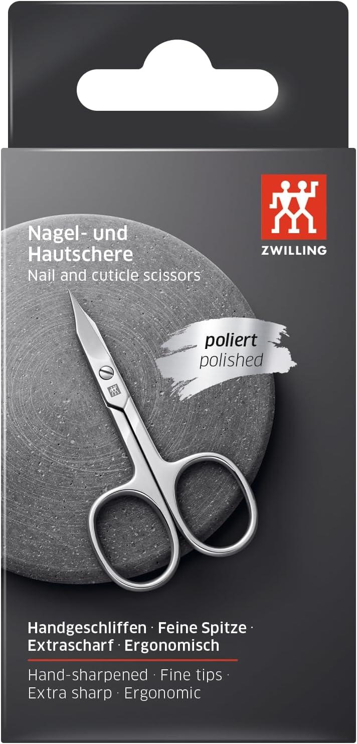 imageZWILLING Combination Nail Scissors nail and cuticle scissors for fingernails and toenails curved cutting edge fine tip hypoallergenic Polished Silver 35 inchSilver