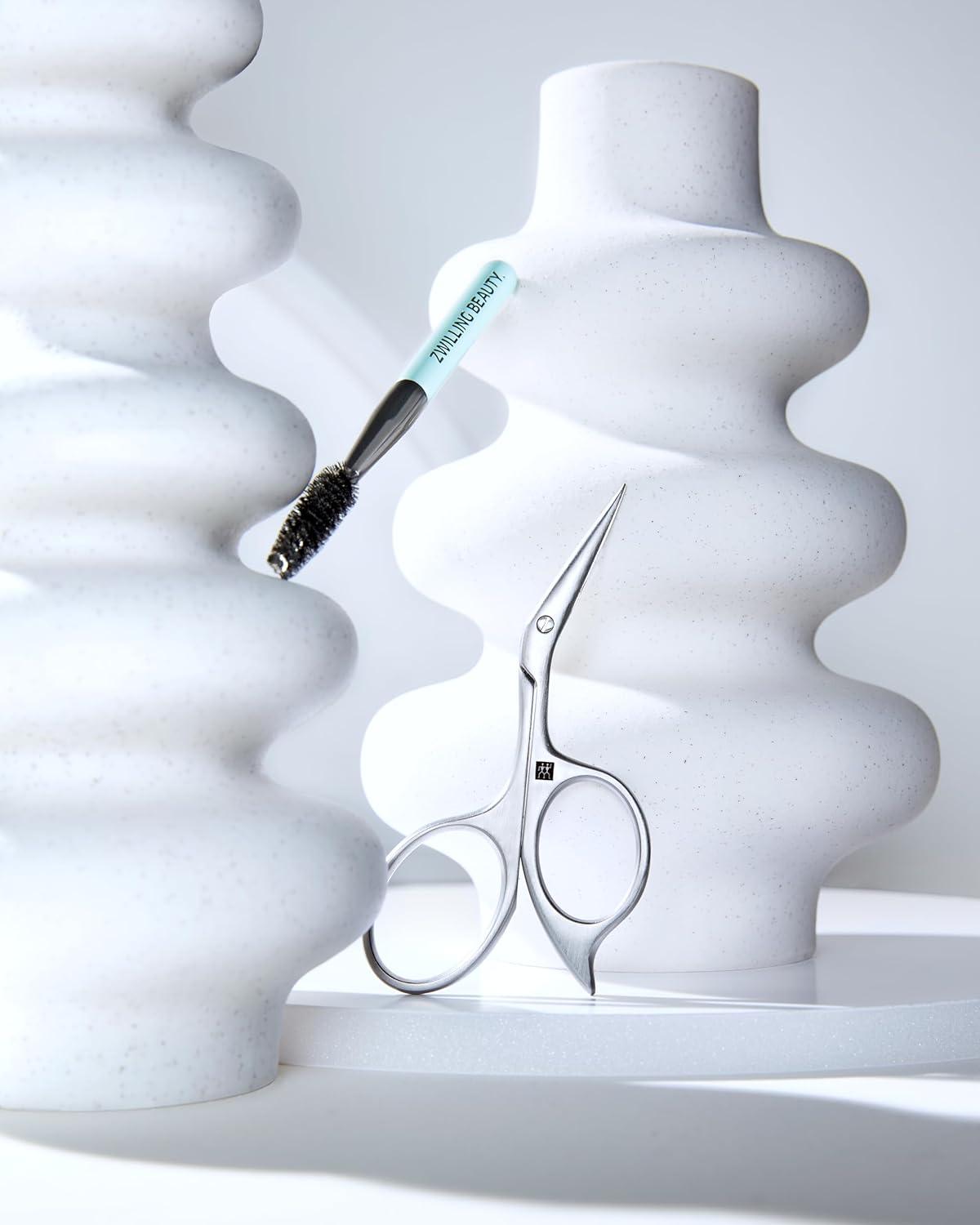 imageZWILLING Eyebrow Scissors with angled scissors design and ultra thin blades with eyebrow brush Premium Silver