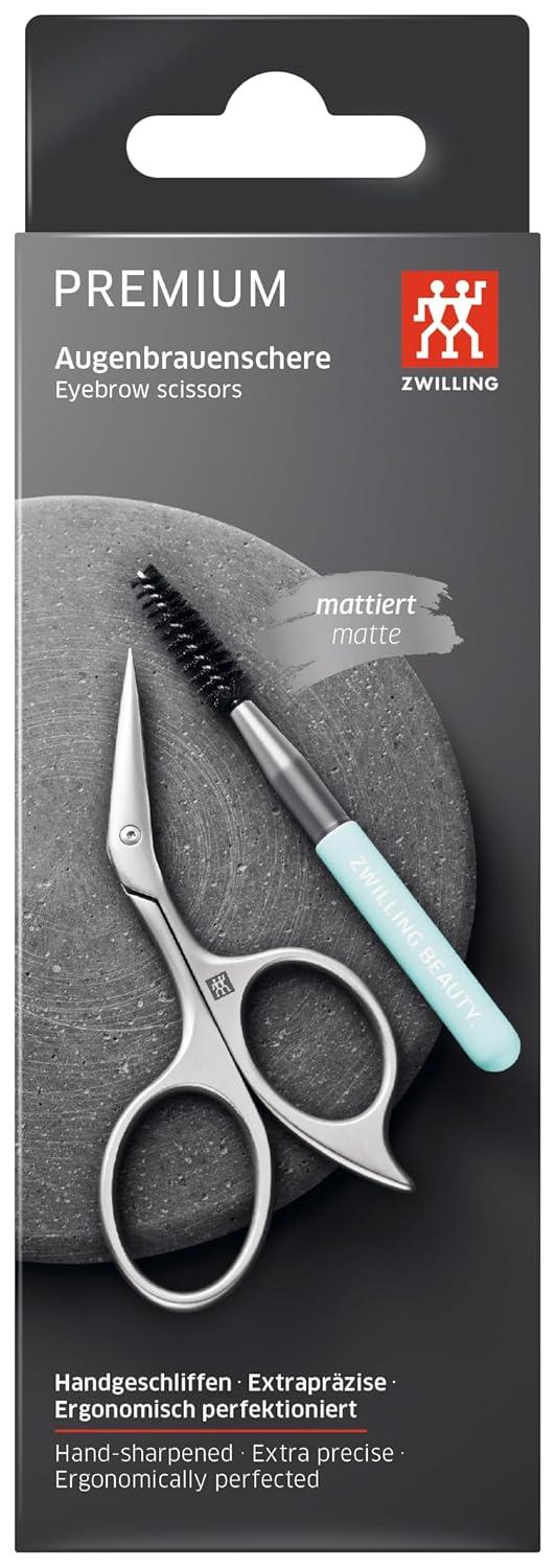 imageZWILLING Eyebrow Scissors with angled scissors design and ultra thin blades with eyebrow brush Premium Silver