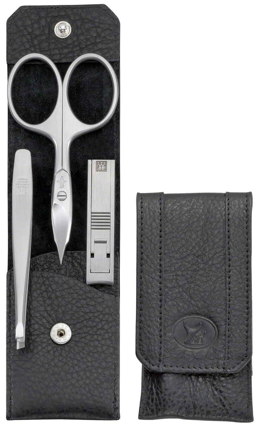 imageZWILLING Manicure Set 3 piece nappa leather case snap button with compact nail clipper Premium Black