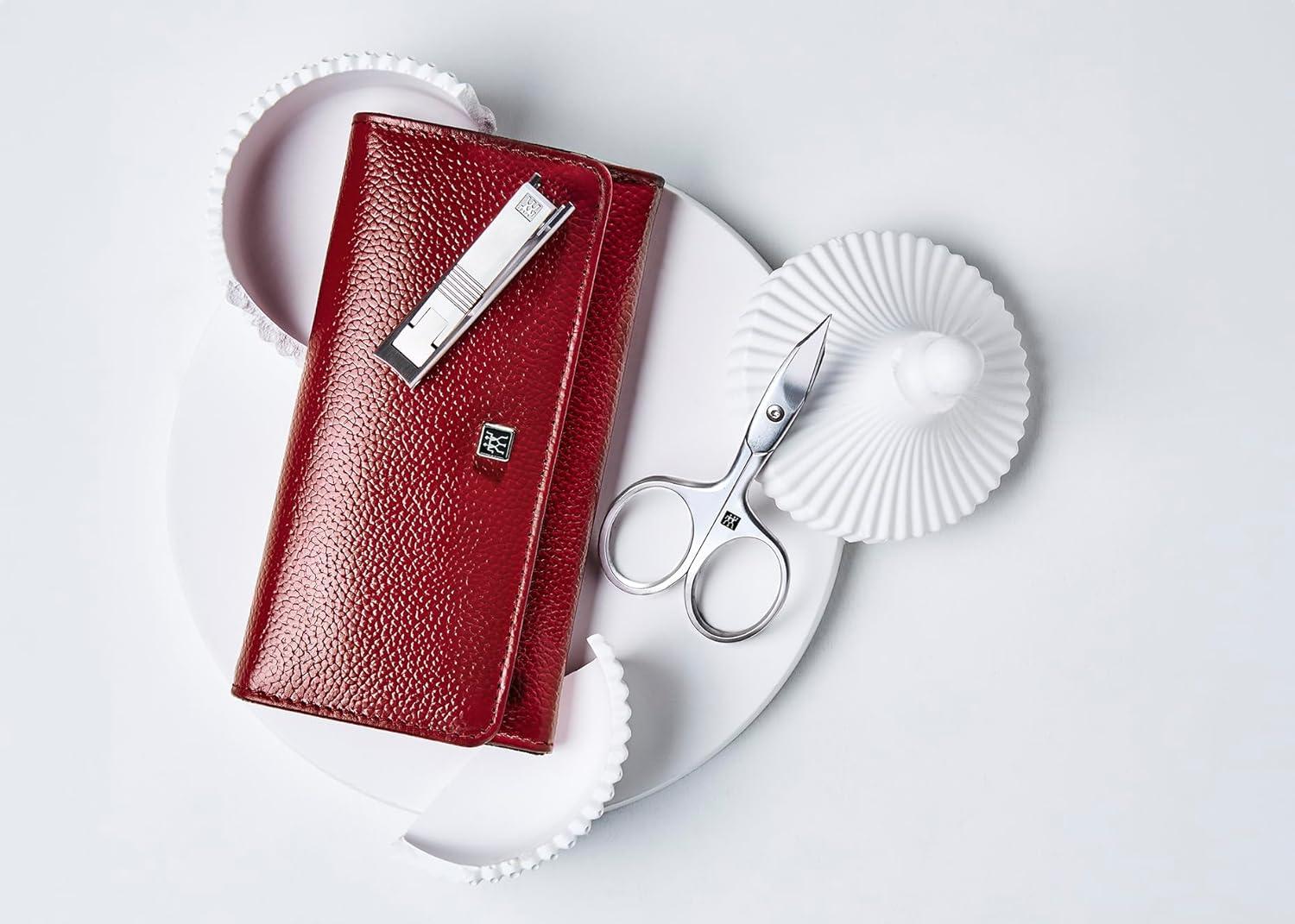 imageZWILLING Manicure Set 5 piece snap button case nappa leather pedicure with nail and cuticle scissors Premium Red