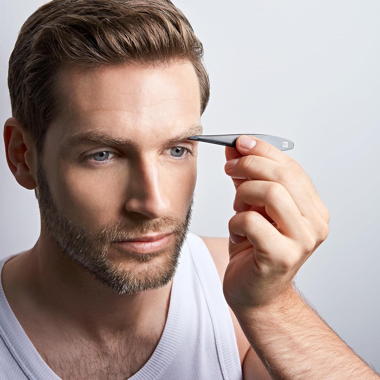 imageZWILLING Tweezer slanted tip removal of eyebrow hair and splinters extended handle width hypoallergenic Premium Black 4 inch