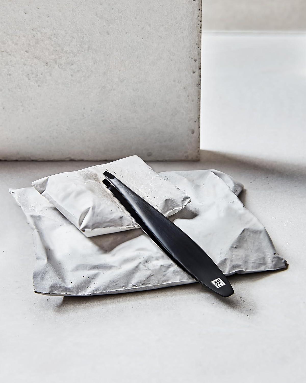 imageZWILLING Tweezer slanted tip removal of eyebrow hair and splinters extended handle width hypoallergenic Premium Black 4 inch