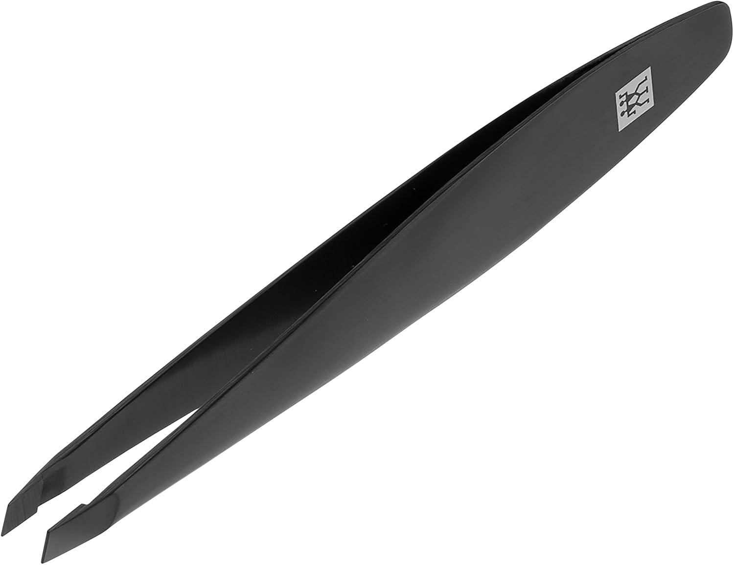 imageZWILLING Tweezer slanted tip removal of eyebrow hair and splinters extended handle width hypoallergenic Premium Black 4 inch