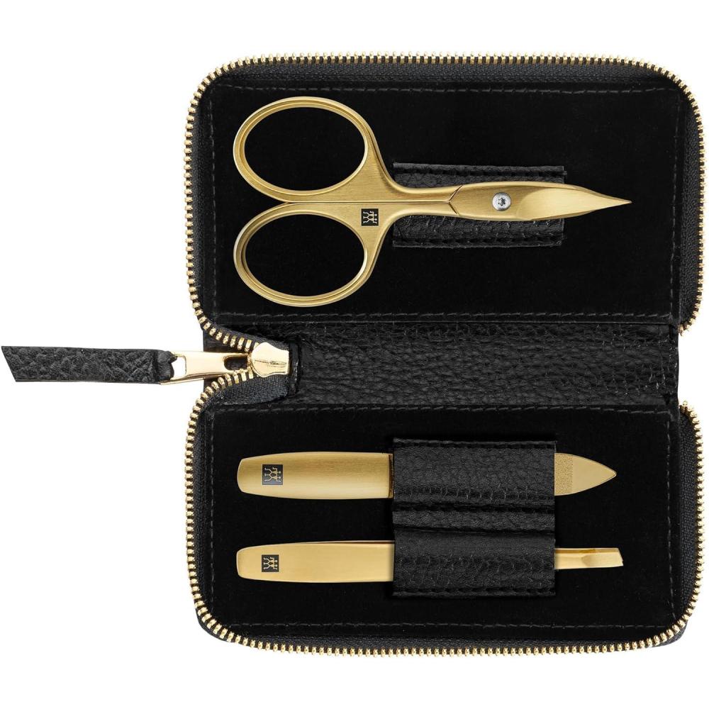 imageZWILLING Beauty TWINOX 4pc Gold Manicure Set with Black Leather Case Care for hands and feet with nail clippers
