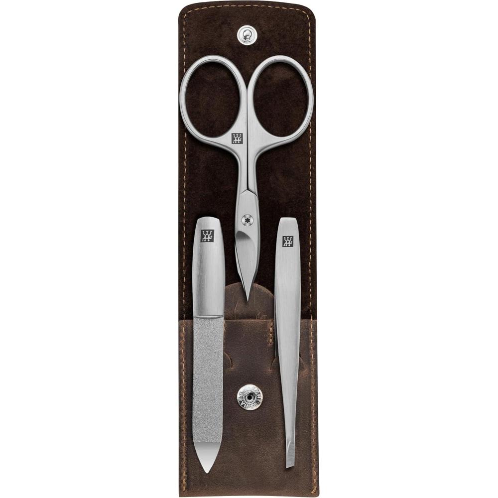 imageZWILLING Beauty TWINOX 4pc Manicure and Pedicure Set with Brown Leather Case Travel Size Set for Hands and Feet Nail Care Genuine Leather