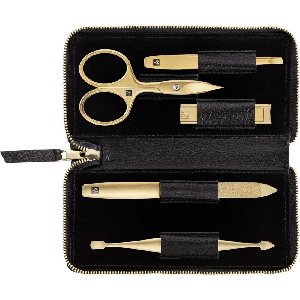imageZWILLING Beauty TWINOX 6pc Gold Manicure Set with Black Leather Case Care for hands and feet complete set Gift set