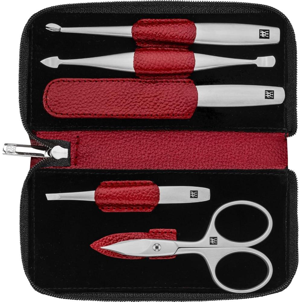 imageZWILLING Beauty TWINOX 6pc Manicure Set with Red Leather Case Asian Competence Gift Set